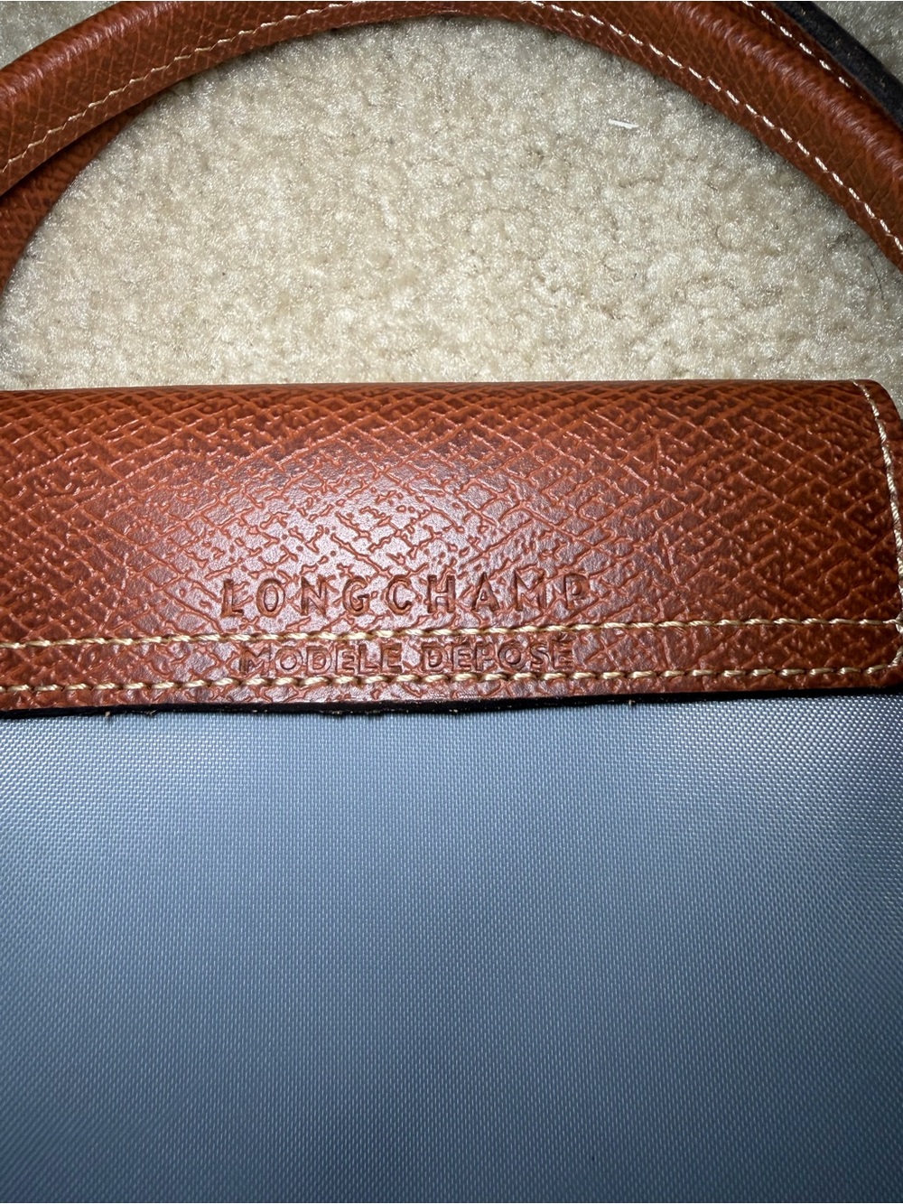 Longchamp Le Pliage Women's Tote Bag in Light Blue with Brown Trim - Picture 11 of 12